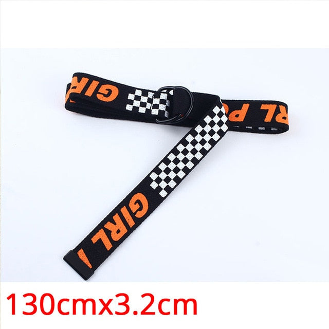 Fashion Punk Long Belts Style D Ring Jeans Men Black Blue Yellow Checkered Strap Belt Women Canvas Checkerboard Belt 234