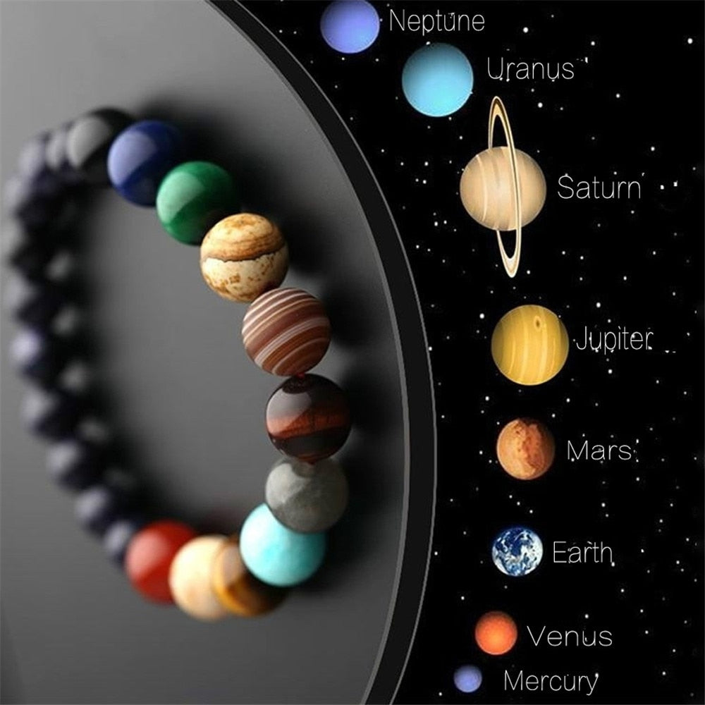 Lovers Eight Planets Natural Stone Bracelet Universe Yoga Chakra Galaxy Solar System Bracelets for Men or Women Jewelry