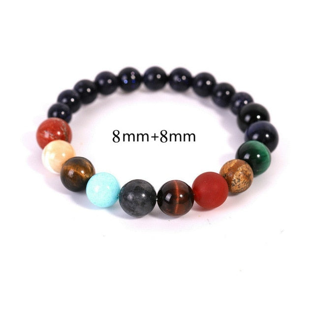 Lovers Eight Planets Natural Stone Bracelet Universe Yoga Chakra Galaxy Solar System Bracelets for Men or Women Jewelry