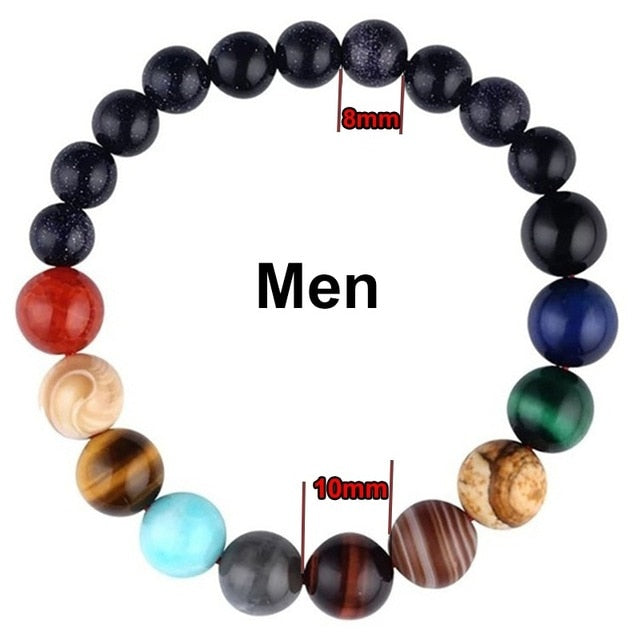 Lovers Eight Planets Natural Stone Bracelet Universe Yoga Chakra Galaxy Solar System Bracelets for Men or Women Jewelry
