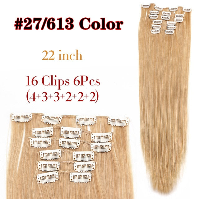 Leeons 16 colors 16 clips Long Straight Synthetic Hair Extensions Clips in High Temperature Fiber Black Brown Hairpiece