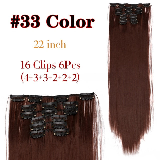 Leeons 16 colors 16 clips Long Straight Synthetic Hair Extensions Clips in High Temperature Fiber Black Brown Hairpiece