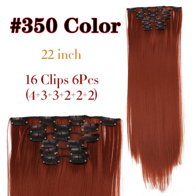 Leeons 16 colors 16 clips Long Straight Synthetic Hair Extensions Clips in High Temperature Fiber Black Brown Hairpiece