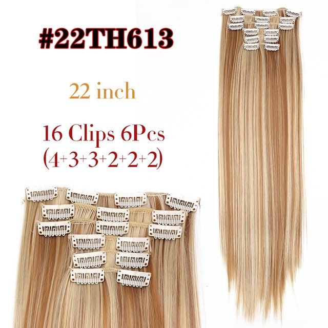 Leeons 16 colors 16 clips Long Straight Synthetic Hair Extensions Clips in High Temperature Fiber Black Brown Hairpiece
