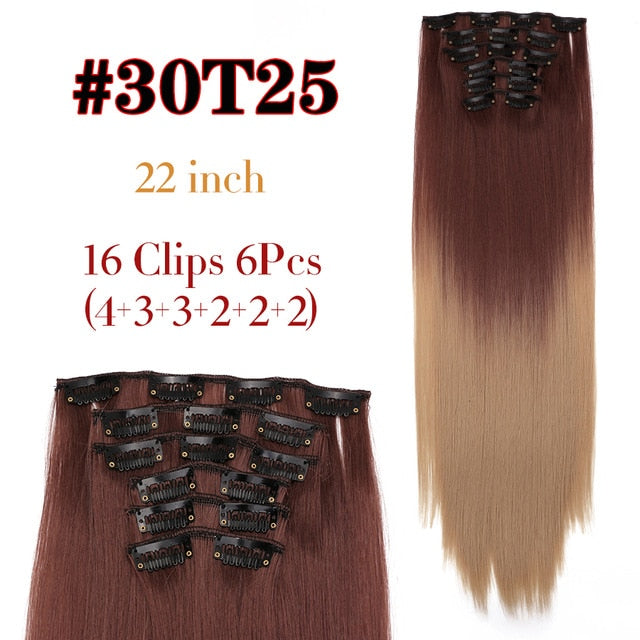 Leeons 16 colors 16 clips Long Straight Synthetic Hair Extensions Clips in High Temperature Fiber Black Brown Hairpiece
