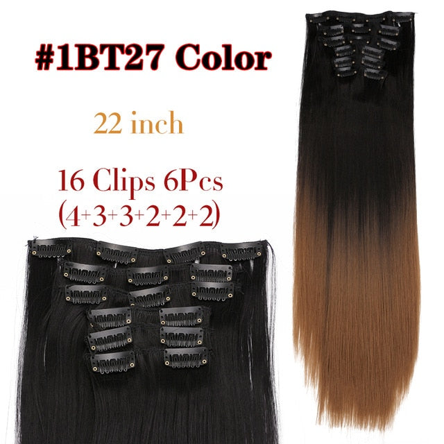 Leeons 16 colors 16 clips Long Straight Synthetic Hair Extensions Clips in High Temperature Fiber Black Brown Hairpiece