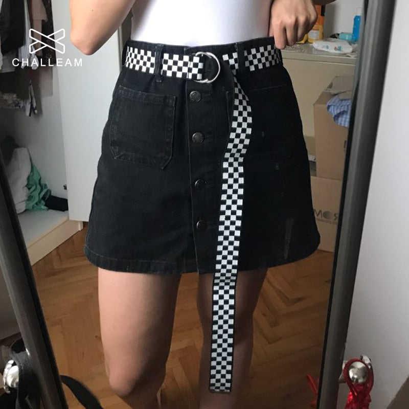 Women Double D Ring Buckle Checkerboard Belts Female Black Blue Jeans Canvas Waist Belts Fashion Plaid Checkered Long Strap 151