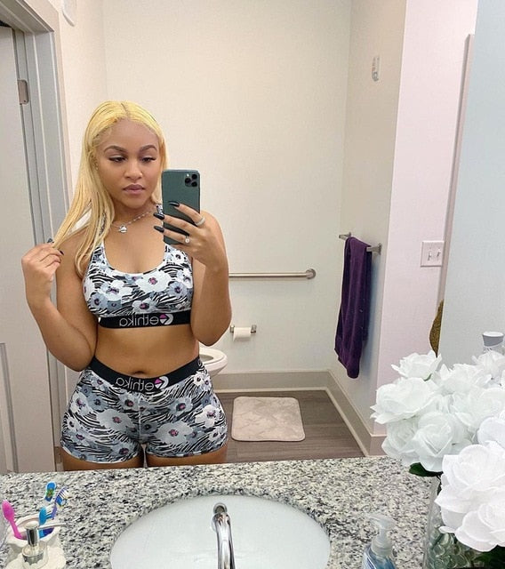 Contrast Letter Camouflage Cartoon Vest Sports Women Two-Piece Suit Lace Up O Neck Crop Top+Empire Shorts 2020 Summer Casual Set