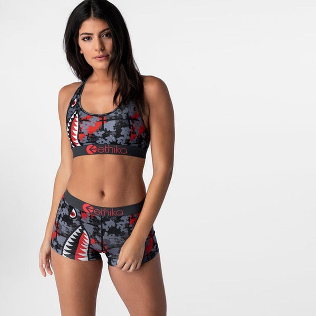 Contrast Letter Camouflage Cartoon Vest Sports Women Two-Piece Suit Lace Up O Neck Crop Top+Empire Shorts 2020 Summer Casual Set