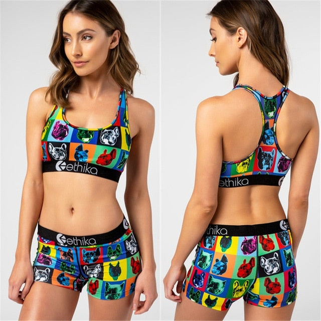 Contrast Letter Camouflage Cartoon Vest Sports Women Two-Piece Suit Lace Up O Neck Crop Top+Empire Shorts 2020 Summer Casual Set