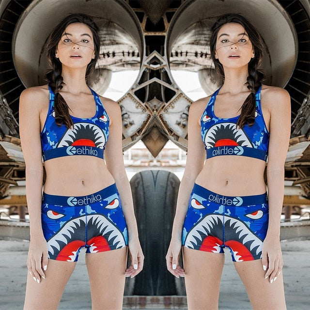 Contrast Letter Camouflage Cartoon Vest Sports Women Two-Piece Suit Lace Up O Neck Crop Top+Empire Shorts 2020 Summer Casual Set