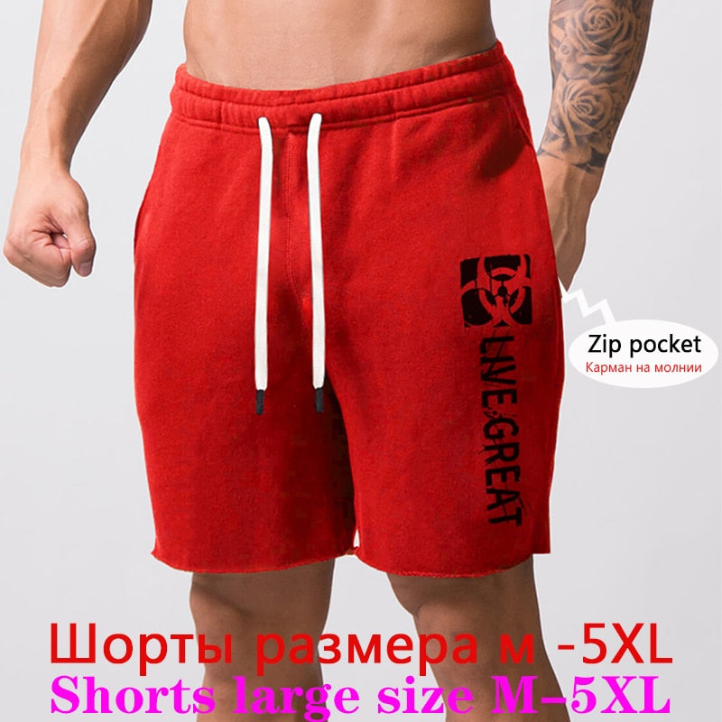 2020 New Summer short mens gym Casual Cotton jogger Shorts men Fitness Bodybuilding zip pocket shorts Loose large size M-5XL