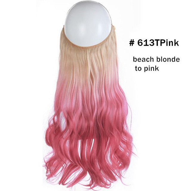 12‘’ 14" 16" 18" Wave Halo Hair Extensions Invisible Ombre Bayalage Synthetic Natural Flip Hidden Secret Wire Crown Grey Pink