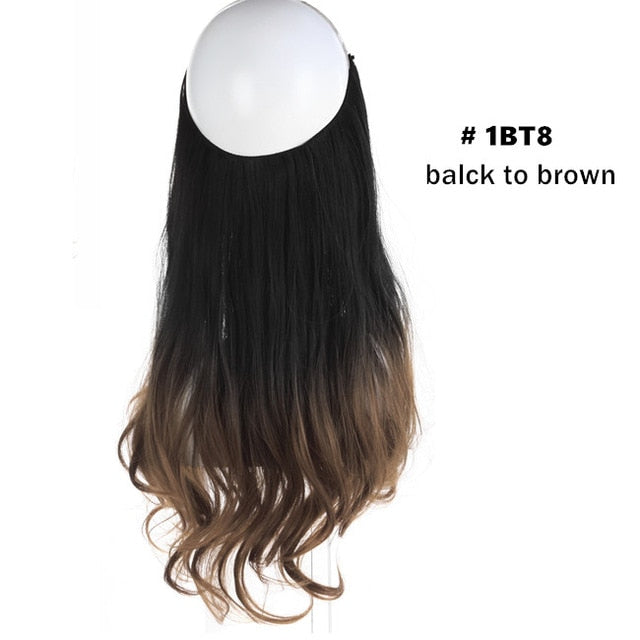 12‘’ 14" 16" 18" Wave Halo Hair Extensions Invisible Ombre Bayalage Synthetic Natural Flip Hidden Secret Wire Crown Grey Pink