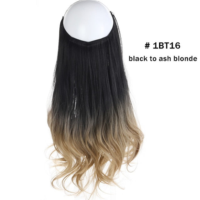 12‘’ 14" 16" 18" Wave Halo Hair Extensions Invisible Ombre Bayalage Synthetic Natural Flip Hidden Secret Wire Crown Grey Pink