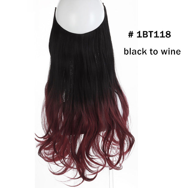 12‘’ 14" 16" 18" Wave Halo Hair Extensions Invisible Ombre Bayalage Synthetic Natural Flip Hidden Secret Wire Crown Grey Pink