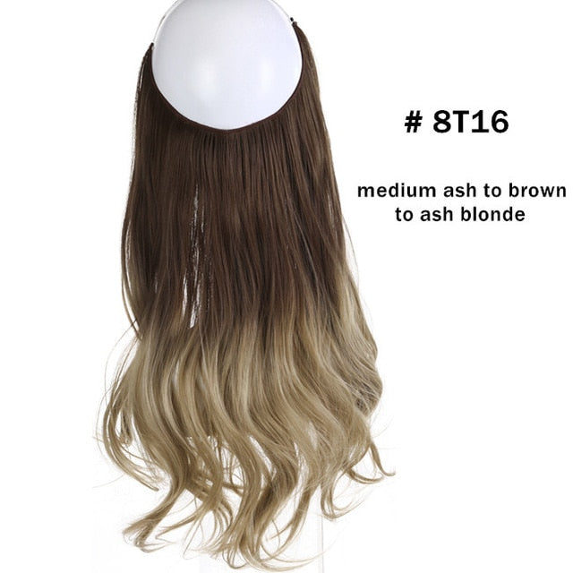 12‘’ 14" 16" 18" Wave Halo Hair Extensions Invisible Ombre Bayalage Synthetic Natural Flip Hidden Secret Wire Crown Grey Pink