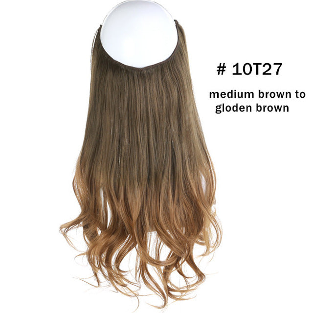 12‘’ 14" 16" 18" Wave Halo Hair Extensions Invisible Ombre Bayalage Synthetic Natural Flip Hidden Secret Wire Crown Grey Pink