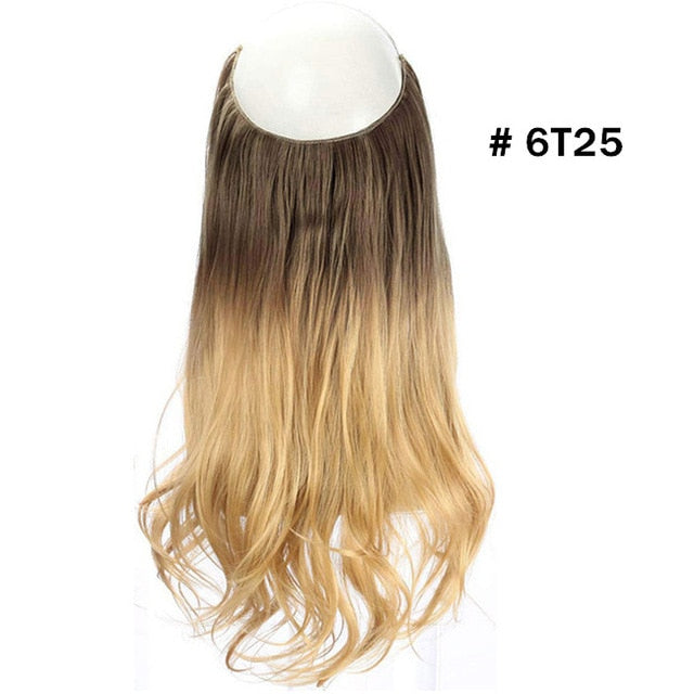 12‘’ 14" 16" 18" Wave Halo Hair Extensions Invisible Ombre Bayalage Synthetic Natural Flip Hidden Secret Wire Crown Grey Pink