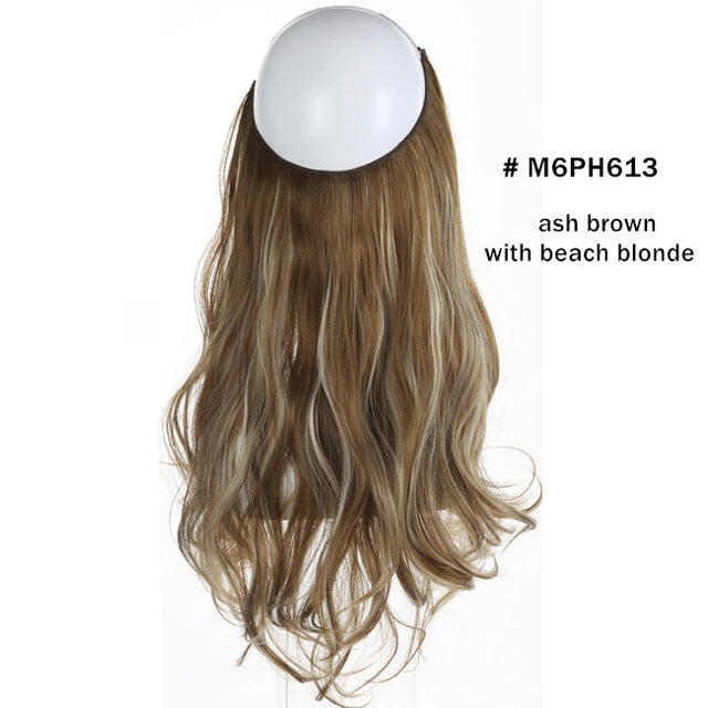 12‘’ 14" 16" 18" Wave Halo Hair Extensions Invisible Ombre Bayalage Synthetic Natural Flip Hidden Secret Wire Crown Grey Pink