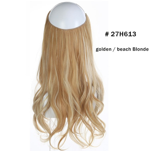 12‘’ 14" 16" 18" Wave Halo Hair Extensions Invisible Ombre Bayalage Synthetic Natural Flip Hidden Secret Wire Crown Grey Pink