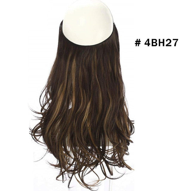 12‘’ 14" 16" 18" Wave Halo Hair Extensions Invisible Ombre Bayalage Synthetic Natural Flip Hidden Secret Wire Crown Grey Pink