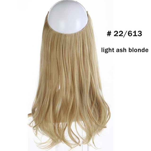 12‘’ 14" 16" 18" Wave Halo Hair Extensions Invisible Ombre Bayalage Synthetic Natural Flip Hidden Secret Wire Crown Grey Pink