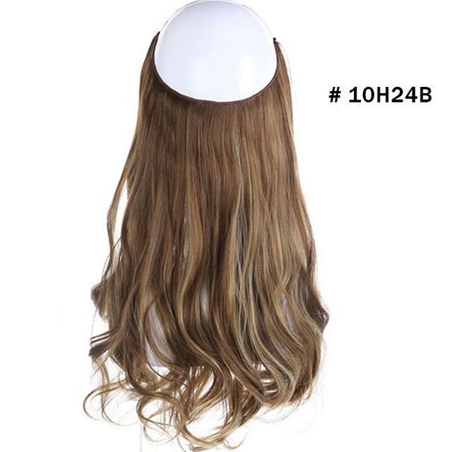 12‘’ 14" 16" 18" Wave Halo Hair Extensions Invisible Ombre Bayalage Synthetic Natural Flip Hidden Secret Wire Crown Grey Pink