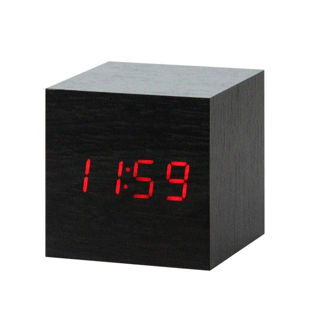 LED Wooden Digital Alarm Clock Voice Control Temperature Display Backlight Electronic USB/AAA Powered Clock Table For Home Decor