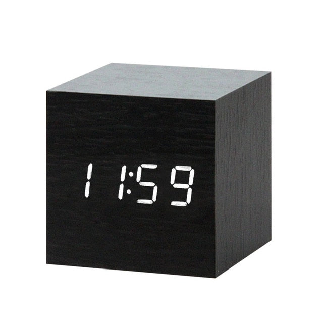 LED Wooden Digital Alarm Clock Voice Control Temperature Display Backlight Electronic USB/AAA Powered Clock Table For Home Decor