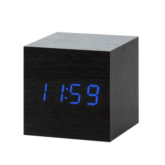 LED Wooden Digital Alarm Clock Voice Control Temperature Display Backlight Electronic USB/AAA Powered Clock Table For Home Decor