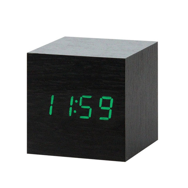 LED Wooden Digital Alarm Clock Voice Control Temperature Display Backlight Electronic USB/AAA Powered Clock Table For Home Decor