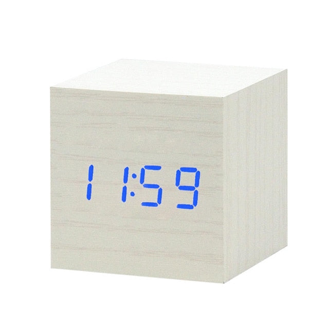 LED Wooden Digital Alarm Clock Voice Control Temperature Display Backlight Electronic USB/AAA Powered Clock Table For Home Decor