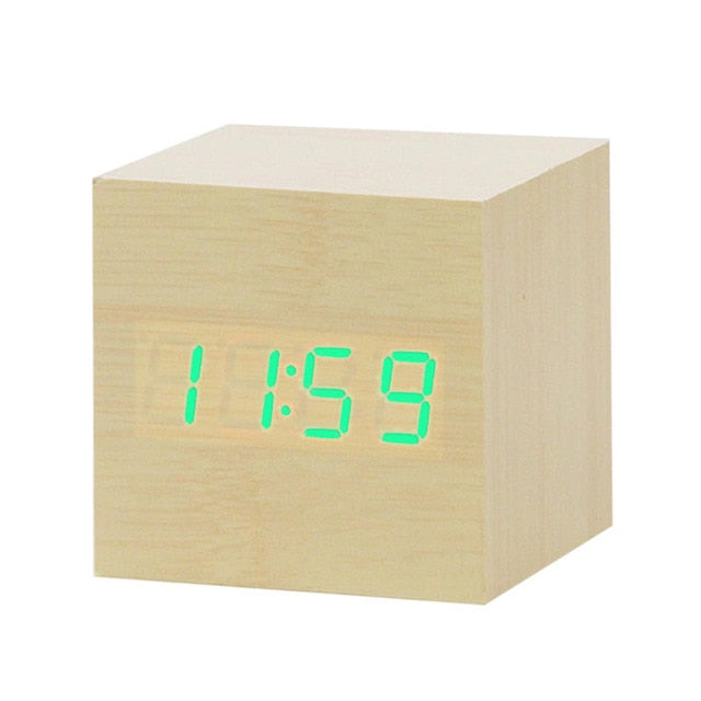 LED Wooden Digital Alarm Clock Voice Control Temperature Display Backlight Electronic USB/AAA Powered Clock Table For Home Decor