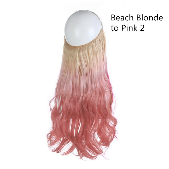 12‘’ 14" 16" 18" Wave Halo Hair Extensions Invisible Ombre Bayalage Synthetic Natural Flip Hidden Secret Wire Crown Grey Pink